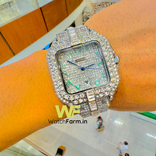 Watch Farm Hand Crafted Ultra Luxury Silver Diamond Watch DUBAI IMPORTED)